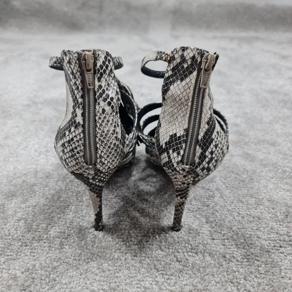 Next Black White Snake Print Stiletto Heels Strappy Shoes UK 7 EU 41 Back Zip - Picture 6 of 7